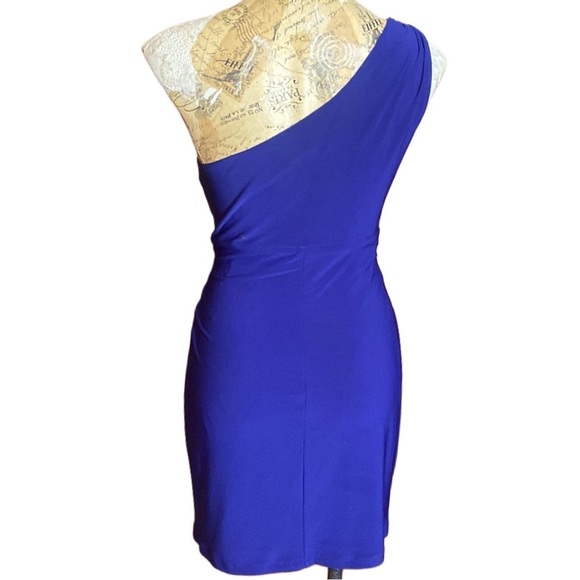 Lauren by Ralph Lauren royal blue one shoulder cocktail dress Black ties Sz - Picture 2 of 6